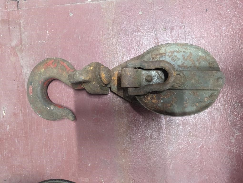 Large snatch block industrial steel 15" tall