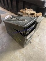 2 METAL AMMO BOXES- SMALL CHAIN, WRENCHES
