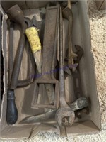 VINTAGE TOOLS- HAMMER, WRENCHES, SAW-1 FLAT