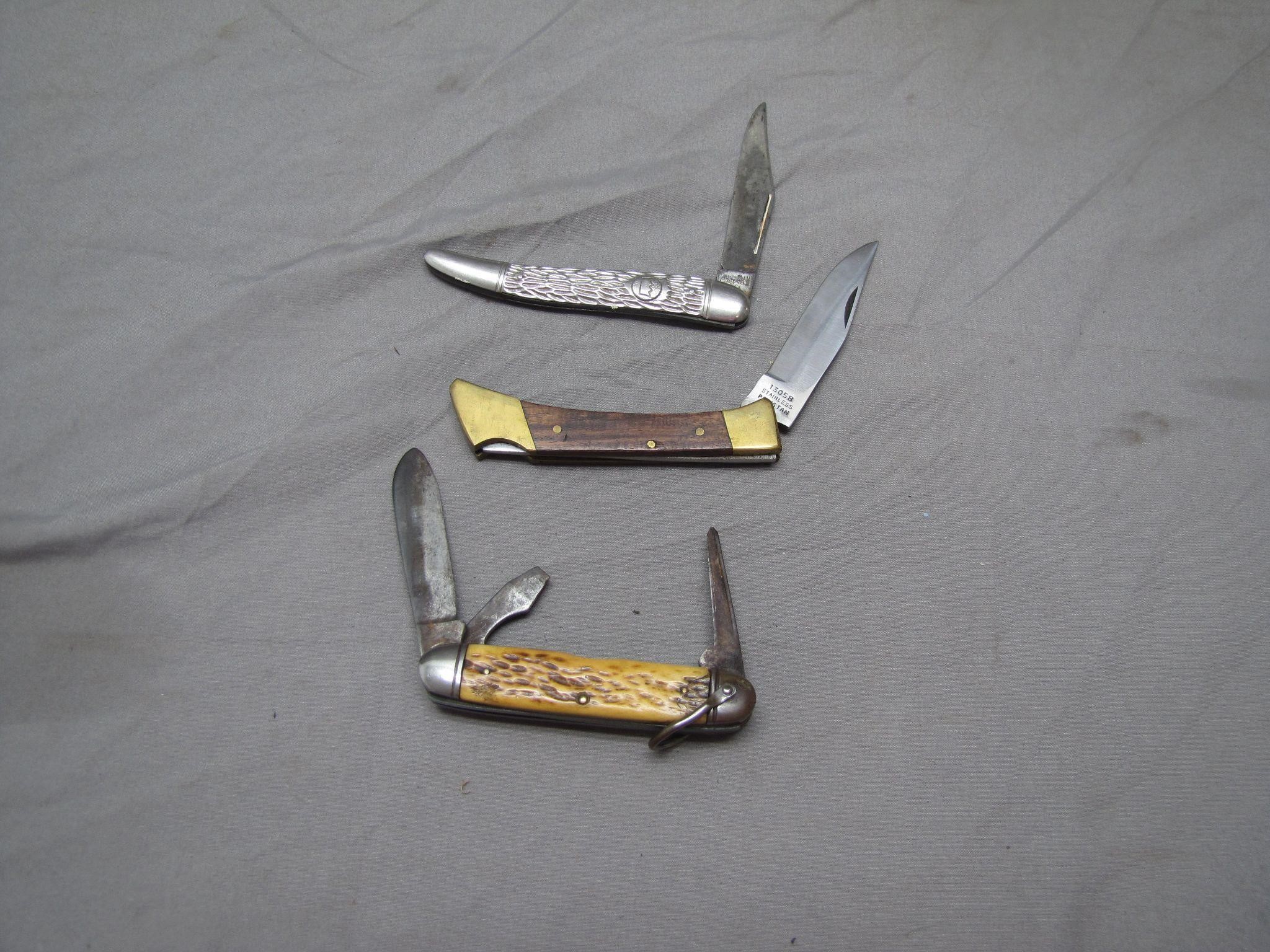 3 Assorted Stainless Steel Pocket Knives