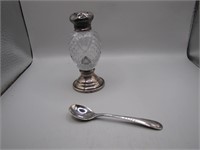 Weighted Silver Salt Shaker &Sterling Silver Spoon