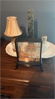 Asian cork  artwork, 7 x10 lamp, 15 inch marble,