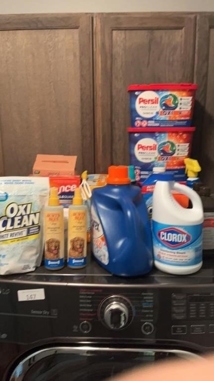 large lot of cleaning supplies, including
