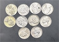 (10) Jefferson Nickels (1941, 1943 (2), 1954,