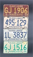 Minnesota license plates (1954, 1955, 1956, 1958)