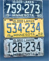 Minnesota license plates (1950, 1951, 1952)