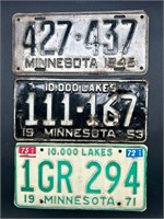 Minnesota license plates (1945, 1953, 1971)
