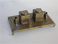 MID CENTURY BRASS DUALFOUNTAIN PEN INKWELL BY