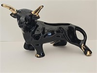 AWESOME VTG MCM BLACK BULL PLANTER WITH GOLD HORNS