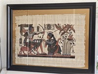 VTG KING TUT SIGNED FRAMED PAINTING ON PAPYRUS