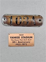 Yankee Stadium Genuine Metal Placques from Seats