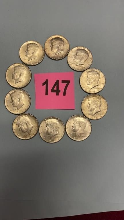 Silver Half-Dollars 1964 Lot of 10