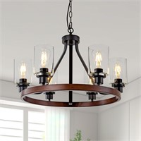 6-Light Farmhose Chandelier  Wood  Round  E26