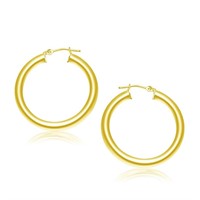 14K Gold Polished Hoop Earrings 30mm