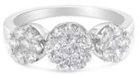 14k Wgold Round 1.25ct Diamond Three-cluster Ring