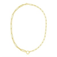 14k Gold Elongated Paperclip Chain Circle Necklace