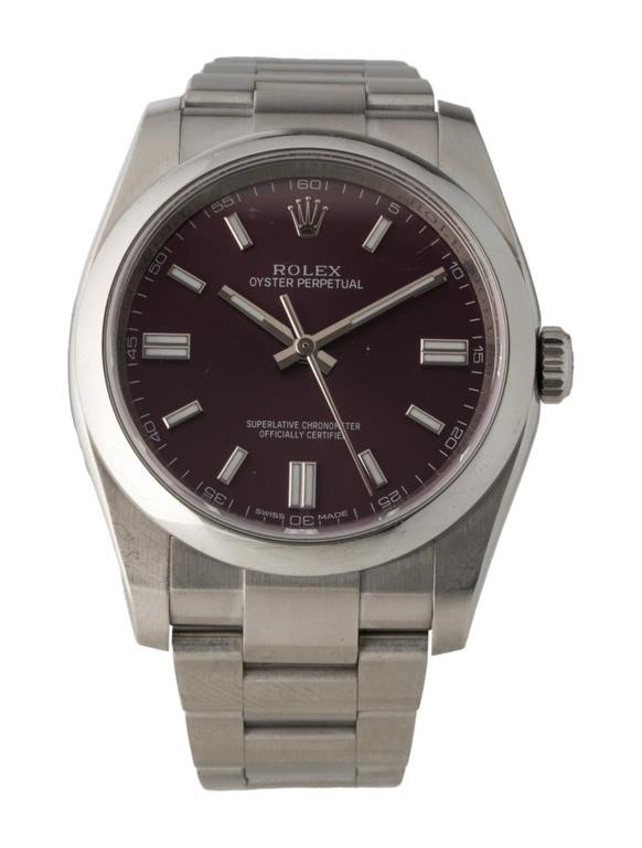 Rolex Oyster Perpetual Red Grape Ss Watch 36mm