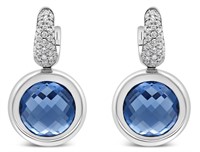 18k W. Gold 13.39ct Blue Topaz & Diamond Earrings