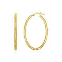 14k Gold Textured Oval Hoop Earrings