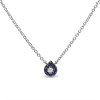 18k Gold .13ct Diamond & Blue Sapphire Necklace