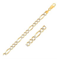 14k Two-tone Gold Solid Pave Figaro Bracelet