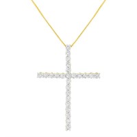 10k Gold-pl. Round 3.00ct Diamond Cross Necklace