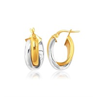 14k Two-tone Gold Intertwined Oval Hoop Earrings