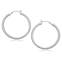 10k White Gold Polished Hoop Earrings 40mm