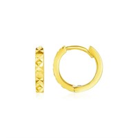 14k Gold Geometric Texture Round Hoop Earrings