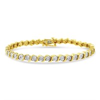 14k Gold-pl .25ct Diamond S-link Tennis Bracelet