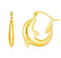 14k Gold Dolphin Hoop Earrings