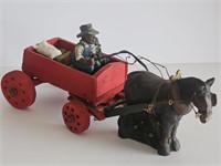 VTG WOODEN WAGON WITH RESIN FIGURES -VERY NICE PC