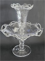 VTG CLEAR GLASS EPERGNE LACED FOUNTAIN FLOWER VASE