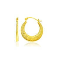 14k Gold Graduated Round Textured Hoop Earrings