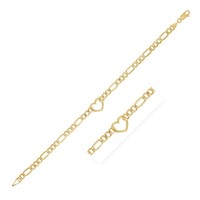 14k Gold Heart Figaro Chain Bracelet