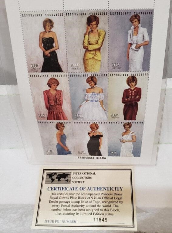 Princess Diana Stamps w/COA