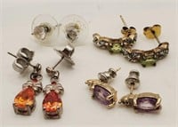 (T) Silvertone Gemstone Pierced Earrings -