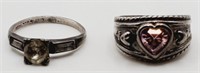 (T) Crystal Sterling Silver Rings -  (sizes 7 and