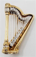 (L) Swarovski Crystal Goldtone Harp Brooch
