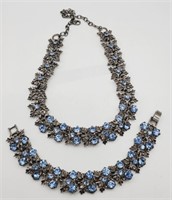 (T) LR Silvertone Blue Crystal Necklace (30" long)