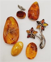 (NO) vtg Amber Pieces (1" to 1-3/4" long), Brooch