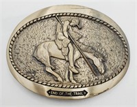 (NO) Brass End of the Trail Belt Buckle (2-3/4" x