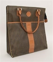 Fendi Striped Canvas Leather Tote Bag
