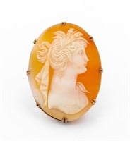 Antique 10K Gold Carved Shell Cameo Pin