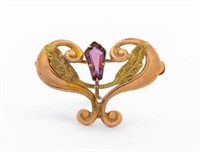 14K Multi-Color Gold Amethyst Pin