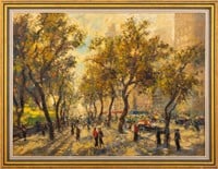 City Park Scene Oil on Canvas, 20th C.
