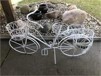Bicycle planter, painted white but with some rust