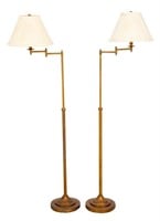 Brass Swing Arm Extendable Floor Lamps, Pair