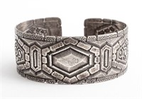 Incised & Hammered Silver Cuff Bracelet