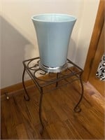 Metal plant stand and tiffany blue glass like